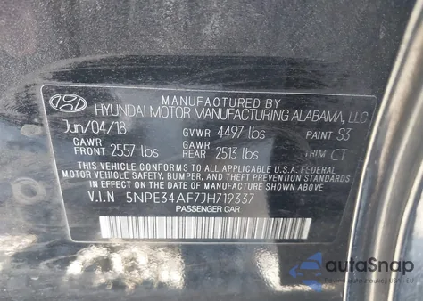 2018 Hyundai Sonata Sel+ из США, поврежденный, VIN 5NPE34AF7JH719337